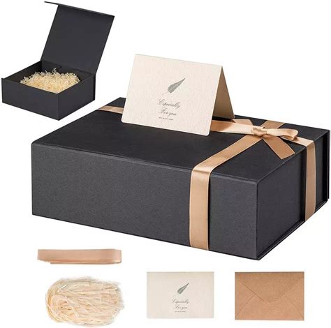 Custom Black Paper Box Large Luxury Gift Box Shredded Paper Filled