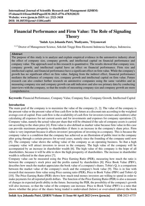 financial performance  firm   role  signaling theory