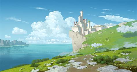 Artstation Cliff Castle Pixel Cat Fantasy Landscape Environment