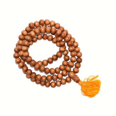 Sandalwood 108 Bead Mala 8mm Short Tassel Crystalis Crystals Shop