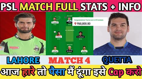 LAH Vs QUE Dream11 Prediction L LAH Vs QUE Dream11 Team L LAH Vs QUE