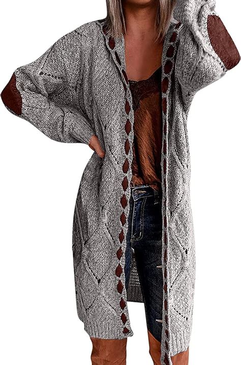 Lunule Damen Lange Strickjacke Gro E Gr En Patchwork Strickcardigan