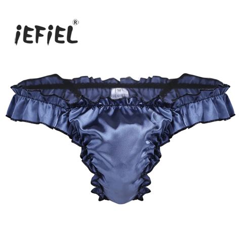 Iefiel Mens Lingerie Soft Shiny Ruffled Frilly Sissy Panties Smooth