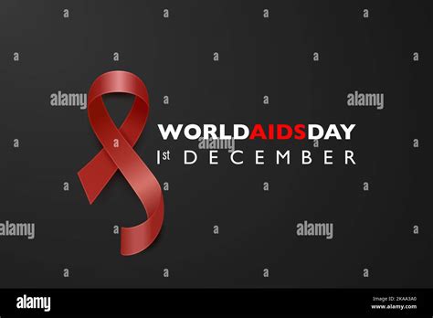 World Aids Day Banner Aids Awareness Red Silk Ribbon On Black