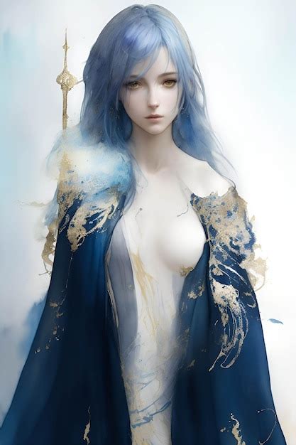 Premium AI Image A Woman With Blue Hair And A Blue Cape Is Standing