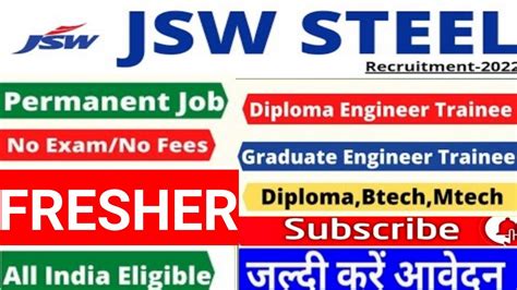 Jindal Steel Recruitment Fresher Diploma Be B Tech Mnc Jobs