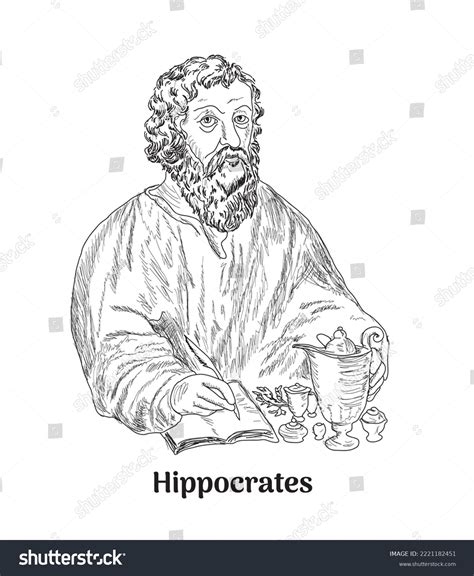 Hippocrates 460 370 Bc Portrait Line Art Stock Vector Royalty Free