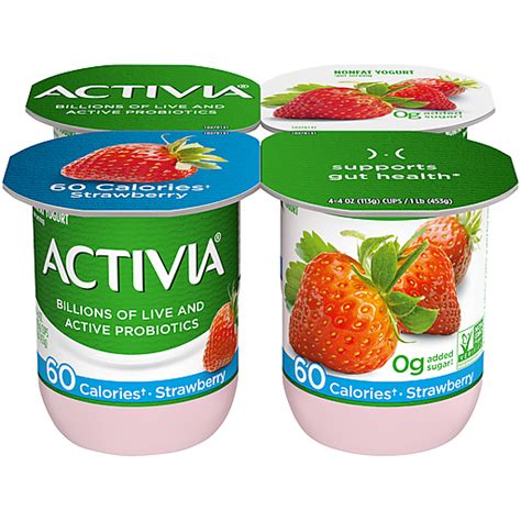 Activia Nonfat Probiotic Strawberry Yogurt 4 Oz Cups 4 Count Low