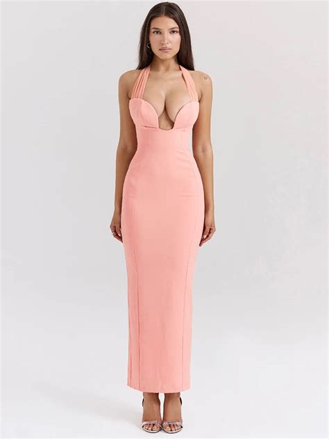 Mozision Strapless Halter Sexy Maxi Dress For Women Fashion Cut Out