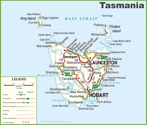 Detailed Tasmania Road Map With Cities And Towns