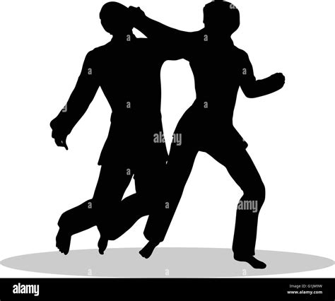 Eps 10 Vector Karate Martial Art Silhouettes Of Man And Woman In Sword Fight Karate Poses