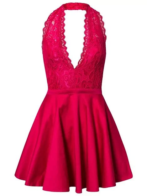 Buy Rare London Scalloped Edge Lace Halter Skater Dress Pink