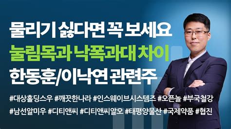 주식 눌림목과 낙폭과대의 차이한동훈 이낙연 대상홀딩스우 깨끗한나라 인스웨이브시스템즈 오픈놀 부국철강