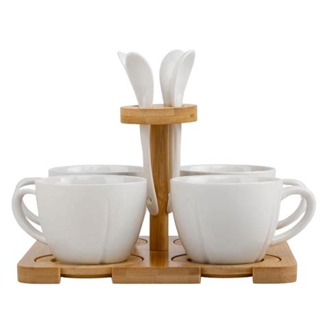 Набор кружек из 4 штук на бамбуковой подставке 200 мл 4х8х10 см 14004 ...