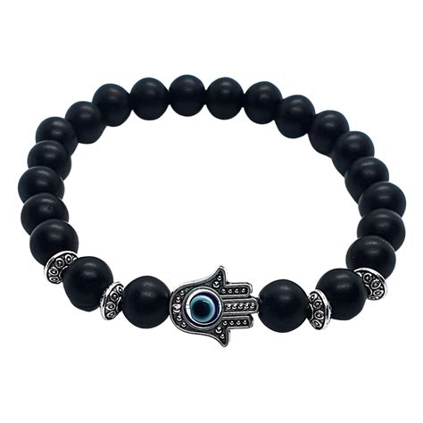 Pulsera Ojo Turco Hombre Mano De F Tima Con Piedra Onix Mate