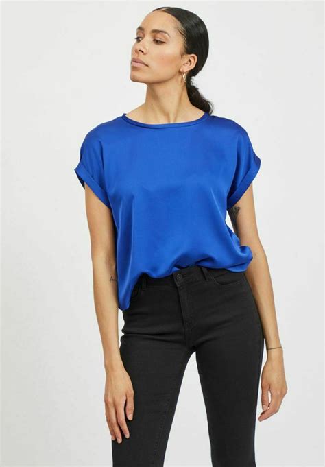 Vila Viellette Ss T Shirt Basic Mazarine Blue Koningsblauw Zalando Nl