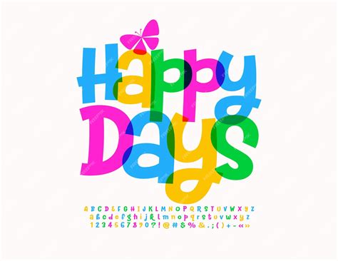 Vector Logo Juguetón Happy Days Fuente Creativa Brillante Conjunto De