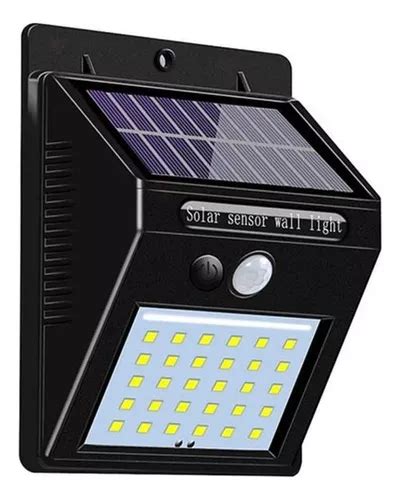 Luminária 30 Leds Sensor De Presença Arandela Luz Solar Cor Preto