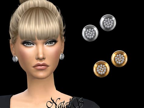 The Sims Resource NataliS Round Stud Earrings With Crystals