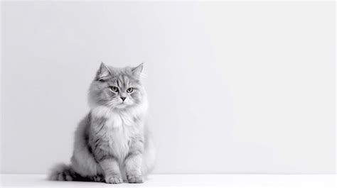 Un Gato Se Sienta En Una Mesa Frente A Una Pared Blanca Imagen