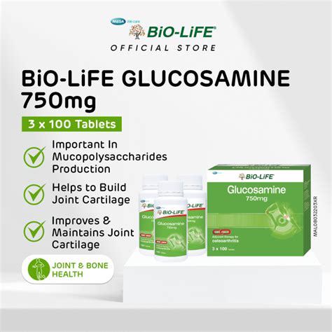 Bio Life Glucosamine 750mg 3 X 100 Tablets Expiry Date August 2026