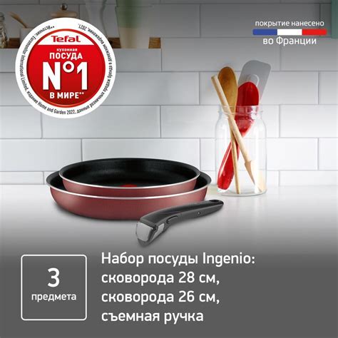 Набор посуды со съемной ручкой Tefal 22/26/ручка 5 INGENIO RED 04175810 ...