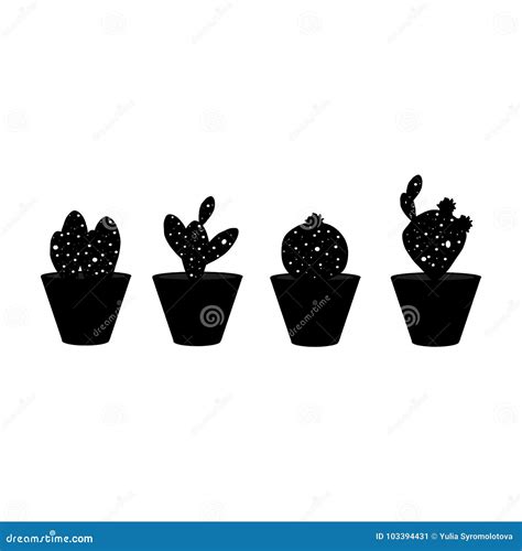 Cacti Black And White Set Stock Vector Illustration Of Outline 103394431