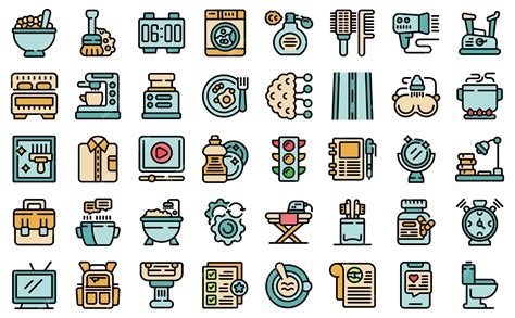 Premium Vector Daily Routine Icons Set Vector Color Flat