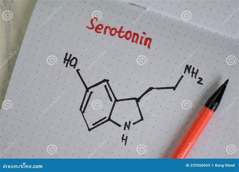 Serotonin Structural Chemical Formula Chalk Drawing On A Blackboard