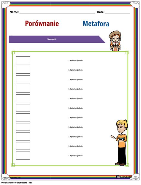 Prosty Arkusz Porównań i Metafor Storyboard by pl examples