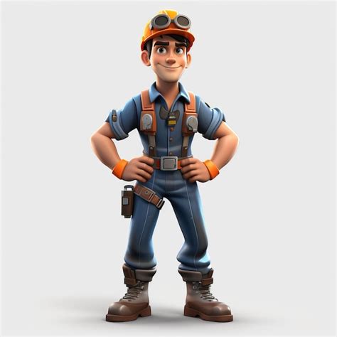 Trabajador Electricista De Dibujos Animados En Traje De Construcción De