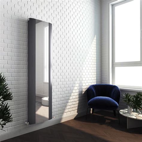 470mm X 1800mm Cariad Double Aluminium Vertical Anthracite Mirror Radiator