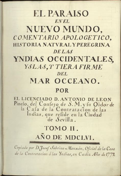 El Paraíso en el Nuevo Mundo de Antonio de León Pinelo