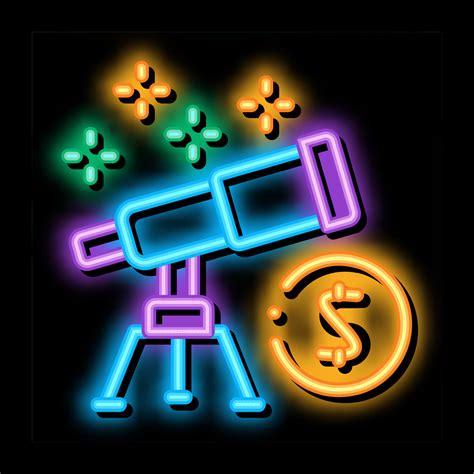 Look At Telescope Money Neon Glow Icon Illustration Vector Art