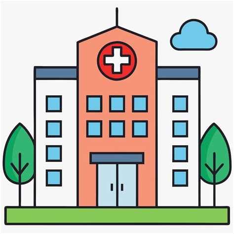 A cartoon drawing of a hospital with a white cross on it | Premium AI ...