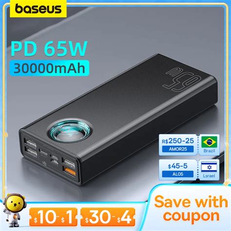 Baseus 65W güç banka 30000mAh PD hızlı şarj FCP SCP Powerbank