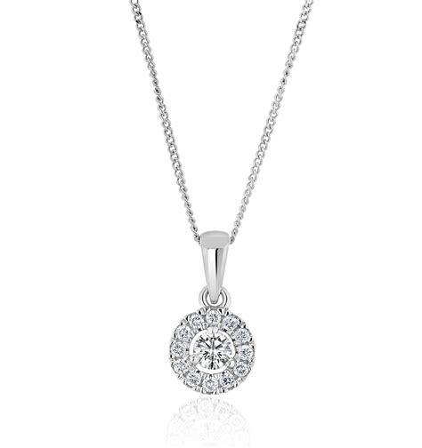 Lab Diamond Halo Pendant Necklace 025ct Hsi In 9k White Gold