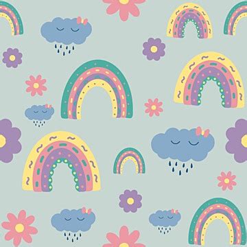 Cute Rainbow Pattern Semaless With Bohemian Boho Color Pattern