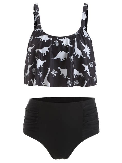 High Rise Dinosaur Print Ruched Bikini Set