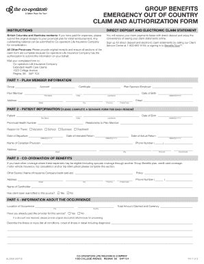 Fillable Online Emergency Out Of Country Claim And Authorization Form