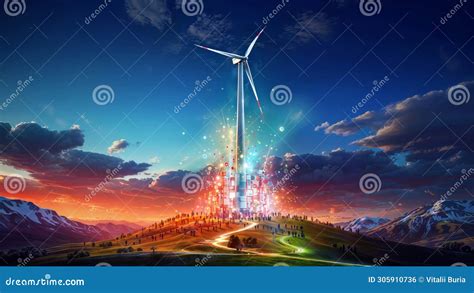 Windmill Tower With People On It Beautiful Matte Painting With