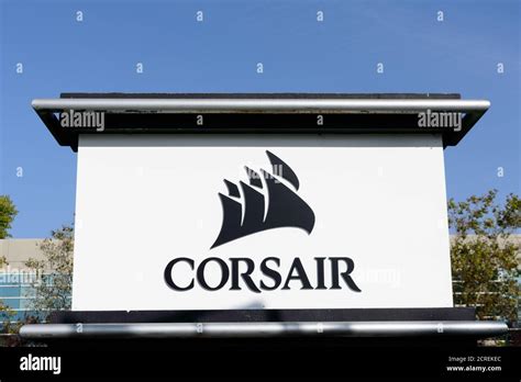 Corsair logo and sign at headquarters of computer hardware company ...