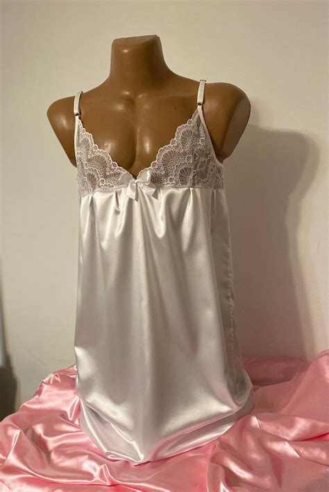 Satin Nightgown For Man White Mens Nightgown Gay Lingerie ADD ON Locking Option For Sissy