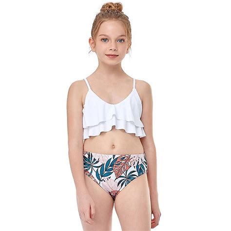 Girls Abstract Pattern Print Stretch Bikini Beach Swimsuit Off