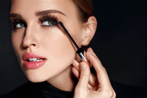 Beauty Cosmetics Woman Putting Black Mascara On Long Eyelashes Stock Image Everypixel