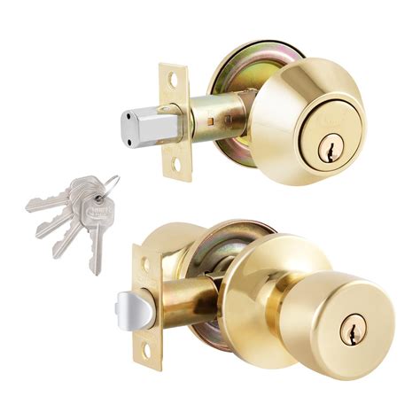 Combo Lock Entry Knob Tulip Style And Deadbolt With 4 Kw1 Keys Keyed Alike In 3