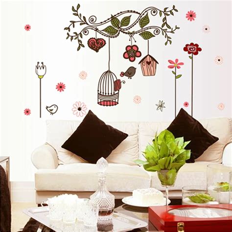 Large Elegant Flower Wall Stickers Graceful Peach Blossom birds Wall ...