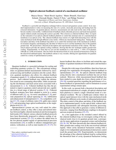 Pdf Optical Coherent Feedback Control Of A Mechanical Oscillator