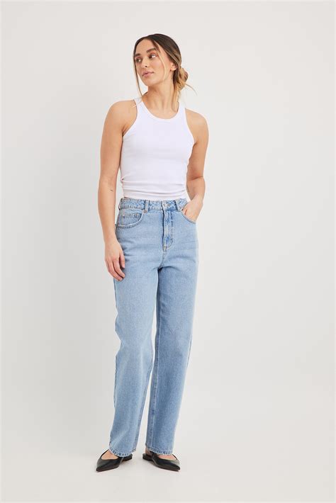 Straight High Waist Ankle Jeans Blue Na Kd