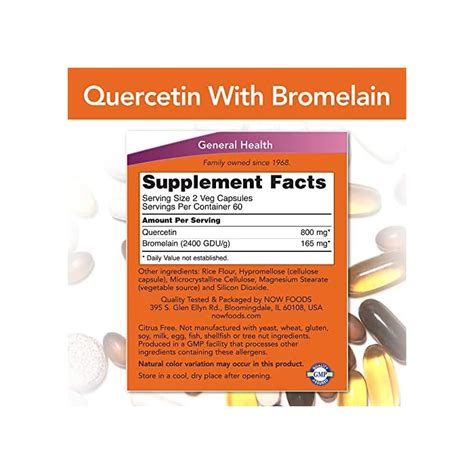 NOW Supplements Quercetin With Bromelain Balanced Immune System 240